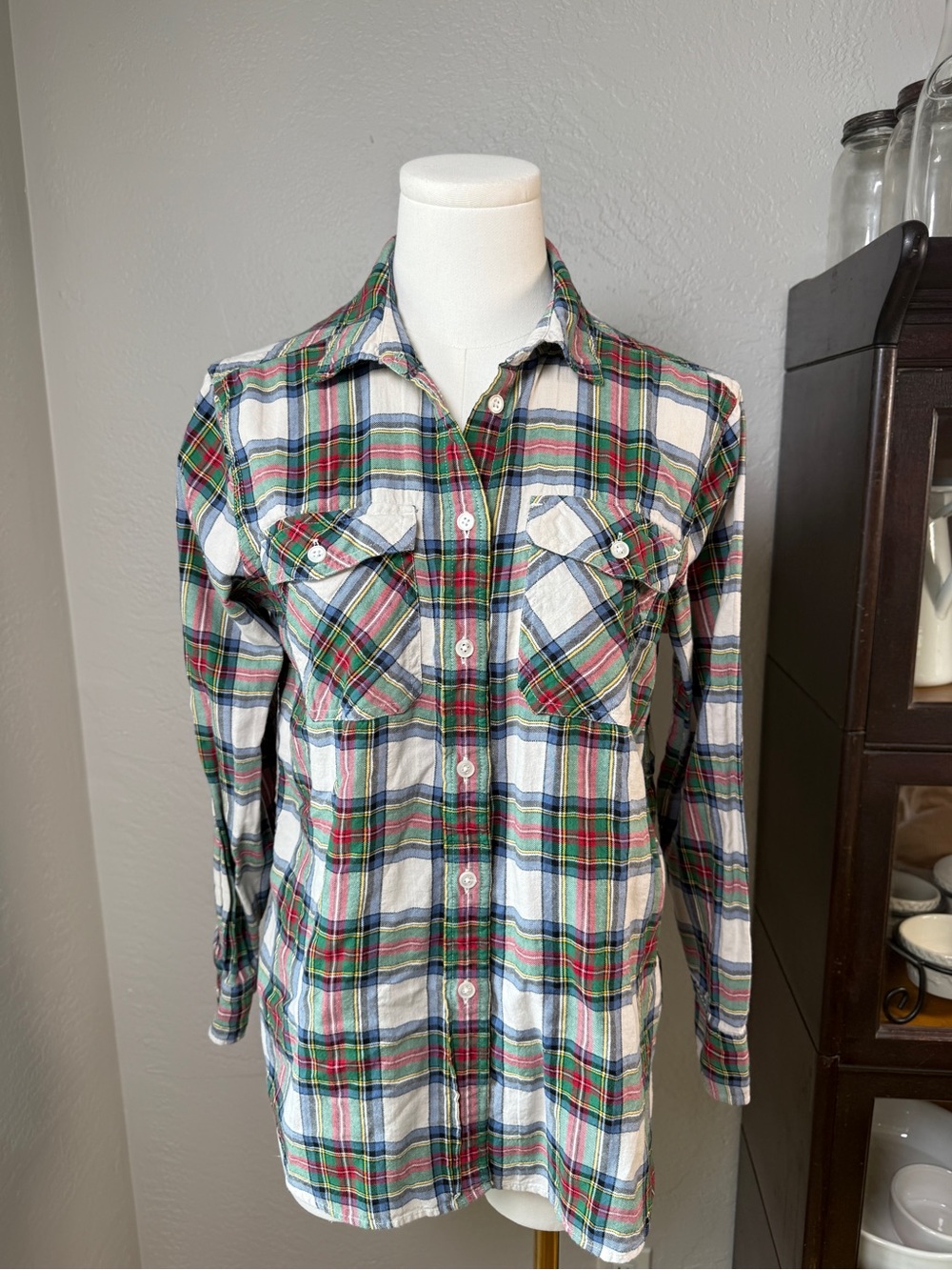 J.Crew Tartan Plaid Button Front Flannel Shirt Cotton Blend Size 8P